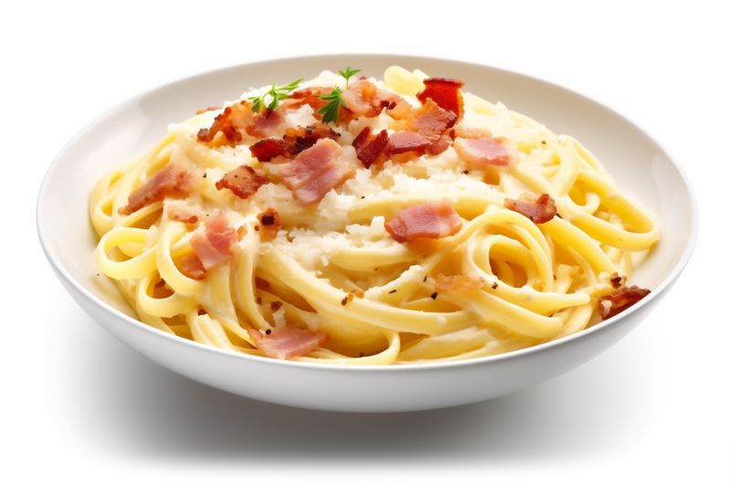 cheese spaghetti italian bacon sauce meat meal pasta food carbonara. Generative AI.