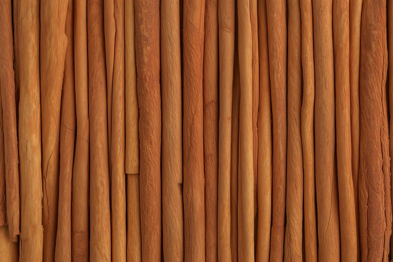 Close-up of tightly packed cinnamon sticks arranged vertically, showcasing warm brown tones and textured bark surfaces, ideal for spice, food, and background compositions.