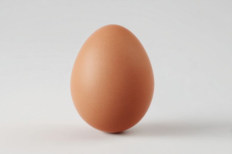 A single brown chicken egg standing upright on a clean neutral background, captured with soft lighting and shallow depth of field for a minimal, natural still life composition.