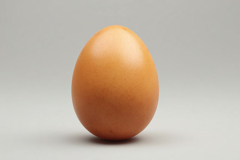 Close-up of a single brown chicken egg standing upright on a smooth neutral background, highlighting natural texture, shape and warm color in a minimalist food concept.
