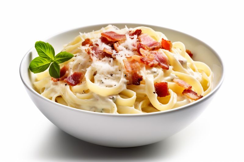 italian food carbonara background lunch isolated spaghetti plate white cheese pasta. Generative AI.