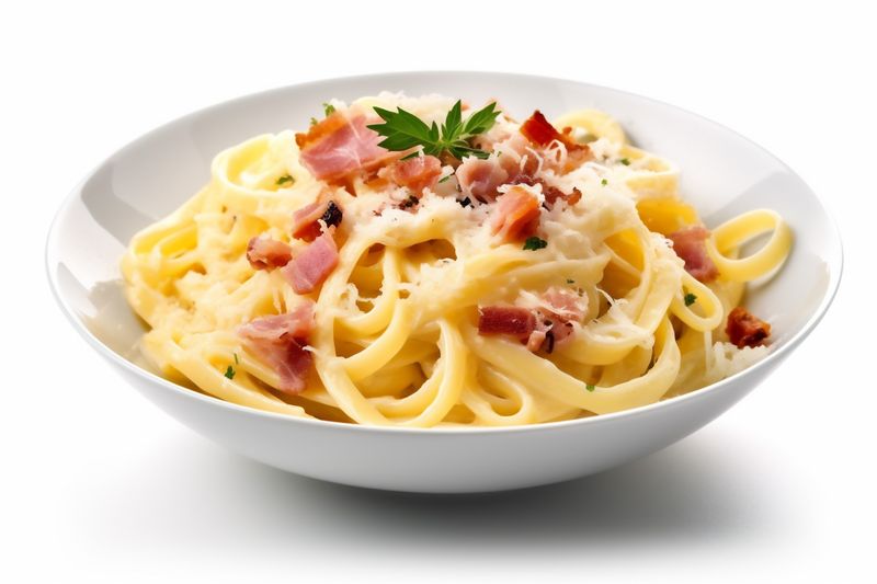 spaghetti plate pasta parmesan background isolated italian lunch food cheese carbonara. Generative AI.