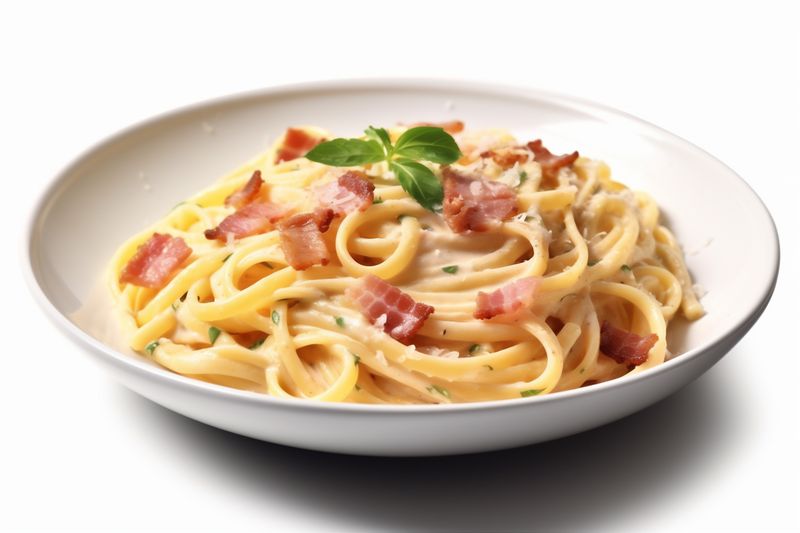 plate food background carbonara isolated italian lunch pasta cheese spaghetti pepper. Generative AI.