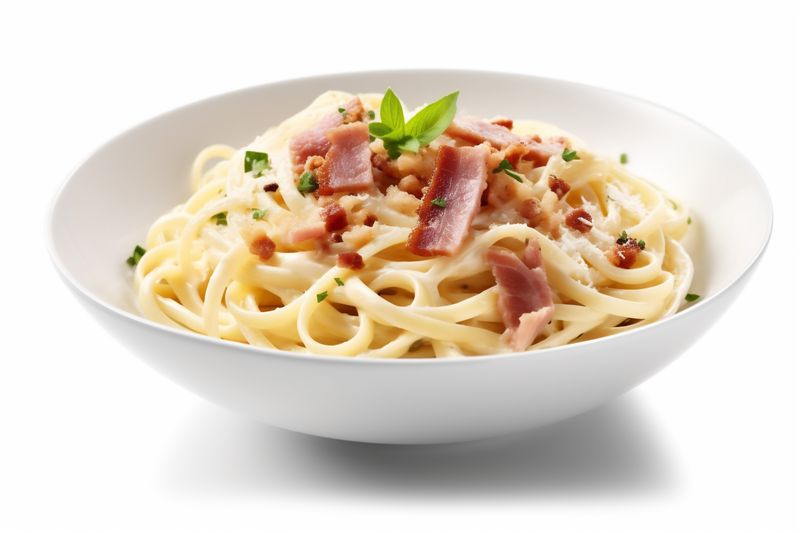 fresh pasta plate isolated carbonara italian lunch food cheese spaghetti background. Generative AI.