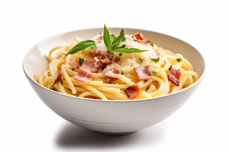 isolated background lunch carbonara cheese italian plate spaghetti pasta food parsley. Generative AI.