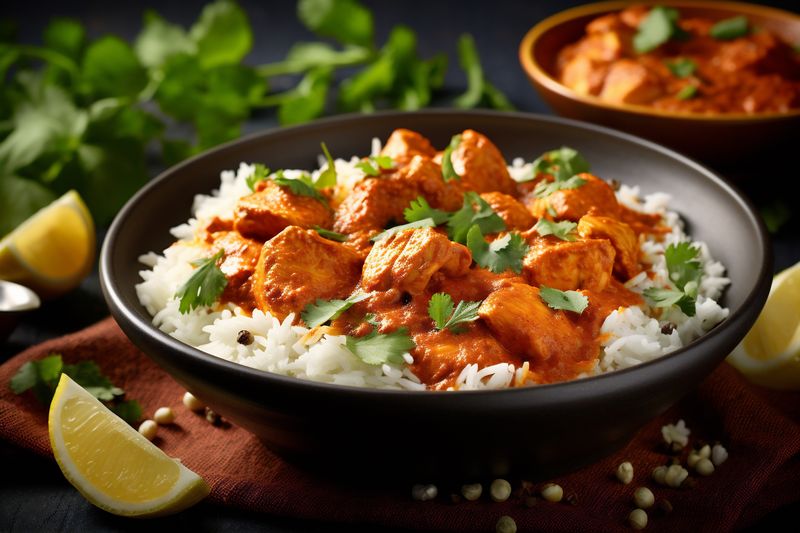 sauce traditional dark food asian hot chicken background masala rice indian. Generative AI.