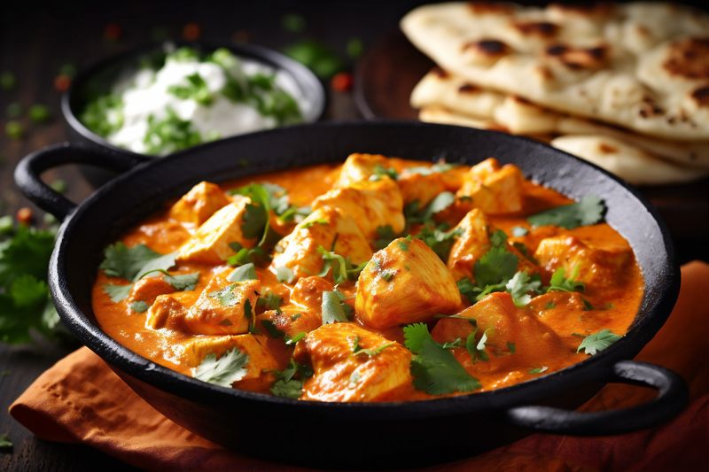 traditional rice sauce hot chicken masala indian asian dark india background. Generative AI.