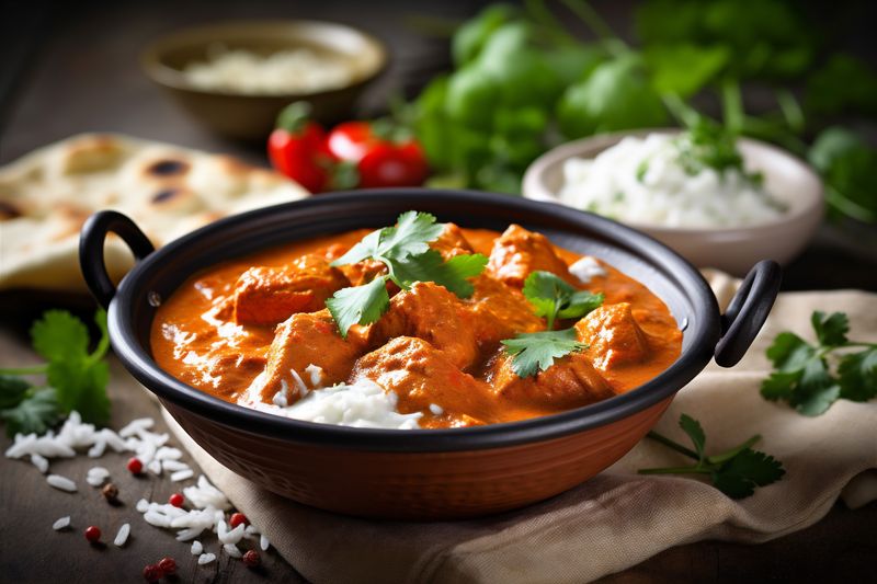 sauce background rice hot traditional chicken curry masala dark indian asian. Generative AI.