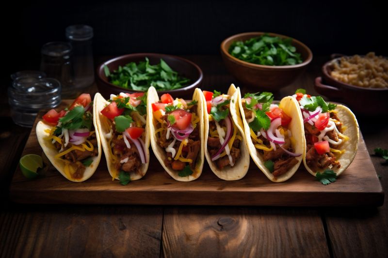 tomato taco chili sauce pepper food meal fresh mexican vegetable. Generative AI.