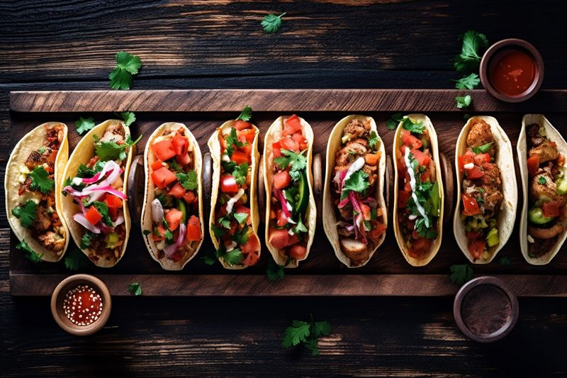 sauce fresh meal vegetable taco mexican food chili tomato pepper. Generative AI.