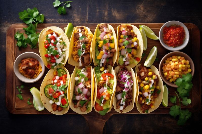 fresh meal food vegetable mexican chili sauce tomato taco pepper. Generative AI.