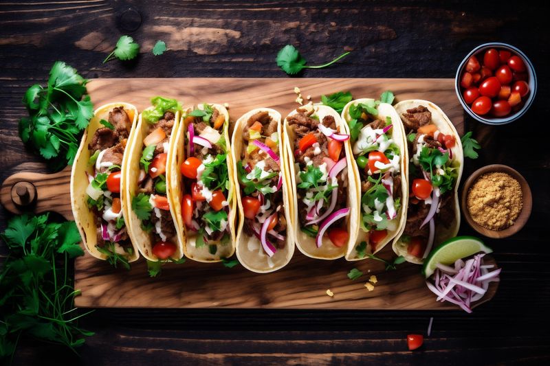 chili fresh taco meal tomato pepper mexican vegetable food sauce. Generative AI.