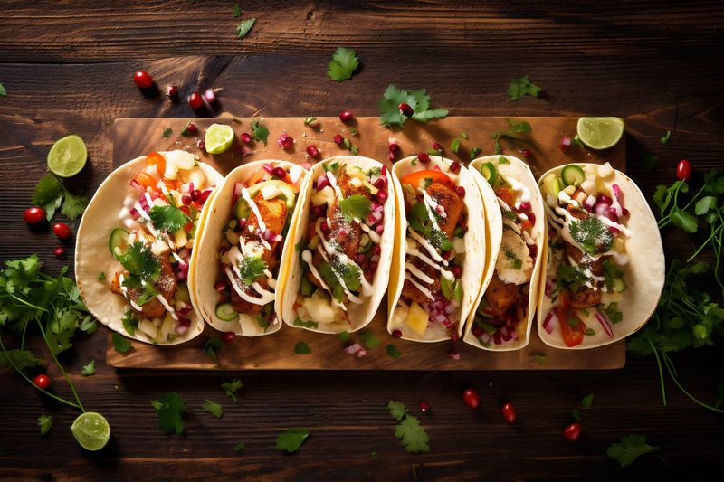 meal taco mexican chili vegetable food fresh tomato pepper sauce. Generative AI.