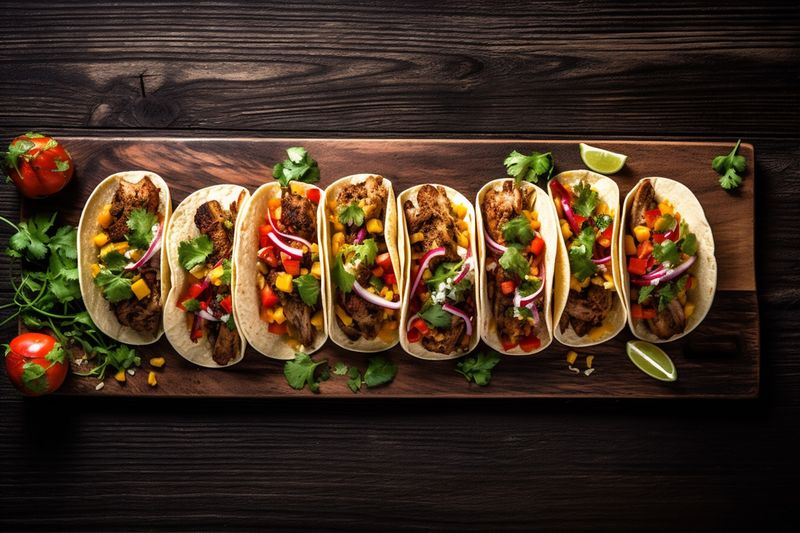 taco vegetable tomato fresh sauce food meal pepper mexican chili. Generative AI.