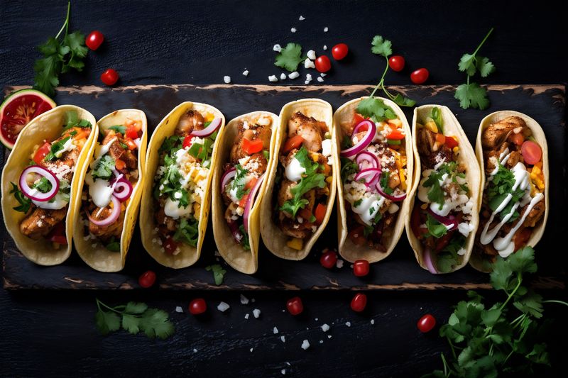 mexican taco pepper fresh tomato food meal vegetable sauce chili. Generative AI.