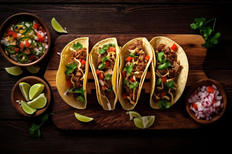 sauce fresh meal mexican tomato chili pepper food taco vegetable. Generative AI.