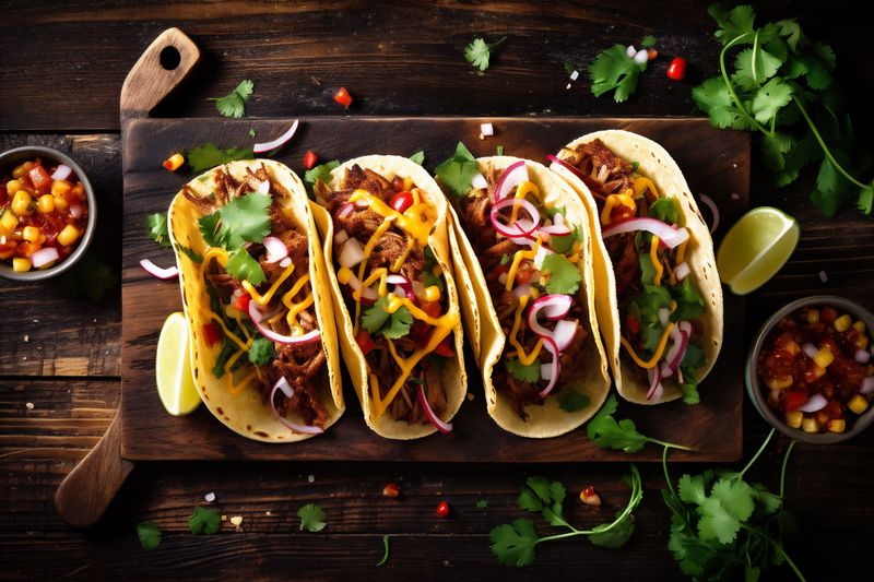 mexican vegetable meal food chili taco tomato sauce fresh pepper. Generative AI.