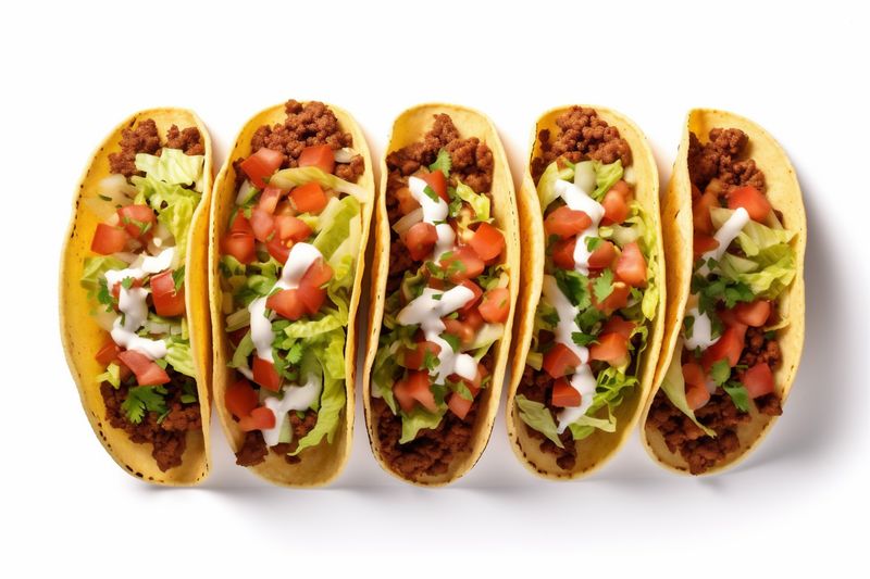 white tomato isolated food tortilla mexican white on beef taco meat vegetable. Generative AI.