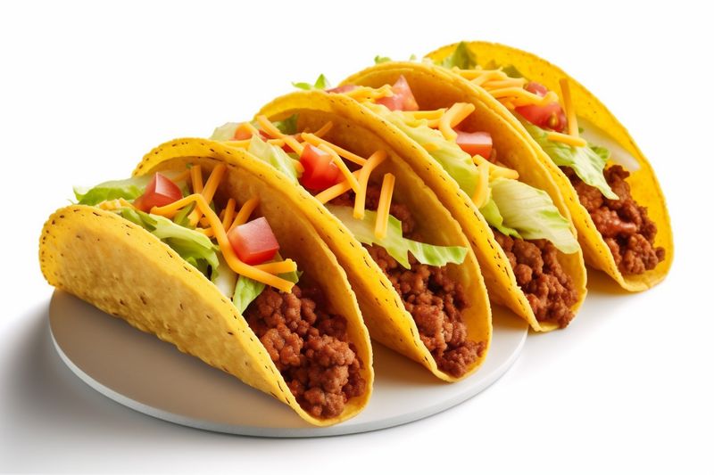 white taco isolated white mexican food tortilla vegetable meat tomato beef on. Generative AI.