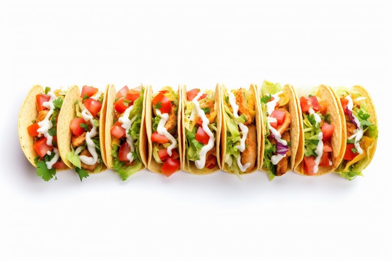 taco white on white tomato beef tortilla isolated mexican food vegetable meat. Generative AI.