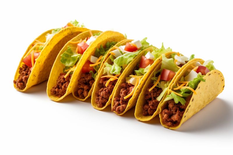 tortilla meat white on white vegetable food beef isolated tomato taco mexican. Generative AI.