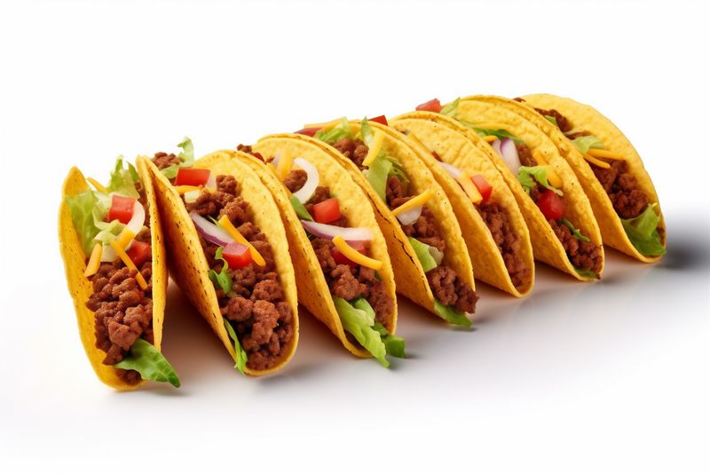 beef food white tortilla taco tomato meat mexican isolated white vegetable on. Generative AI.