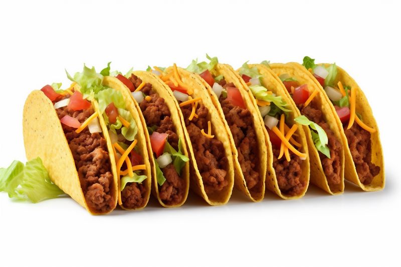 on vegetable white mexican tomato tortilla white isolated meat beef food taco. Generative AI.