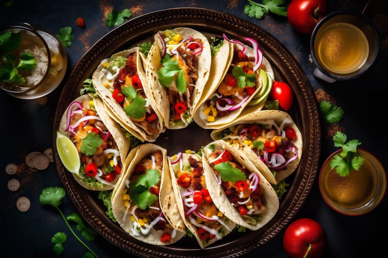 chili vegetable tomato fresh mexican sauce pepper taco food meal. Generative AI.