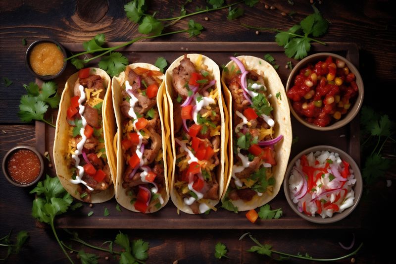 sauce meal tomato vegetable pepper chili taco food fresh mexican. Generative AI.