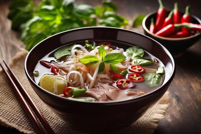 background japanese asian choi hot pak vegetable bowl food soup meal noodle. Generative AI.