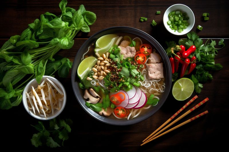 vegetable hot eat japanese soup meal bowl noodle background food asian. Generative AI.