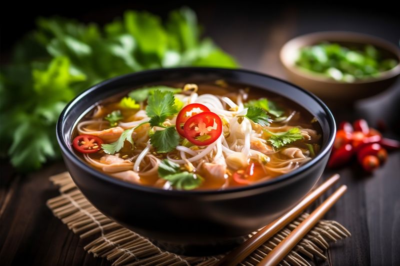 bowl japan background hot asian vegetable meal soup japanese noodle food. Generative AI.