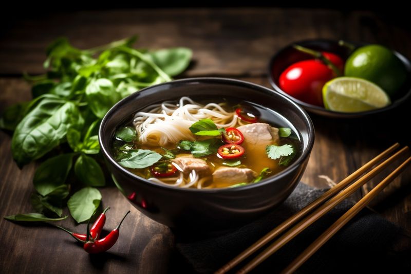 asian bowl soup meal japanese food vegetable background noodle japan hot. Generative AI.
