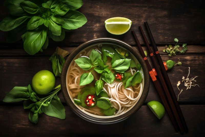 onion food noodle hot bowl asian soup japanese vegetable background meal. Generative AI.
