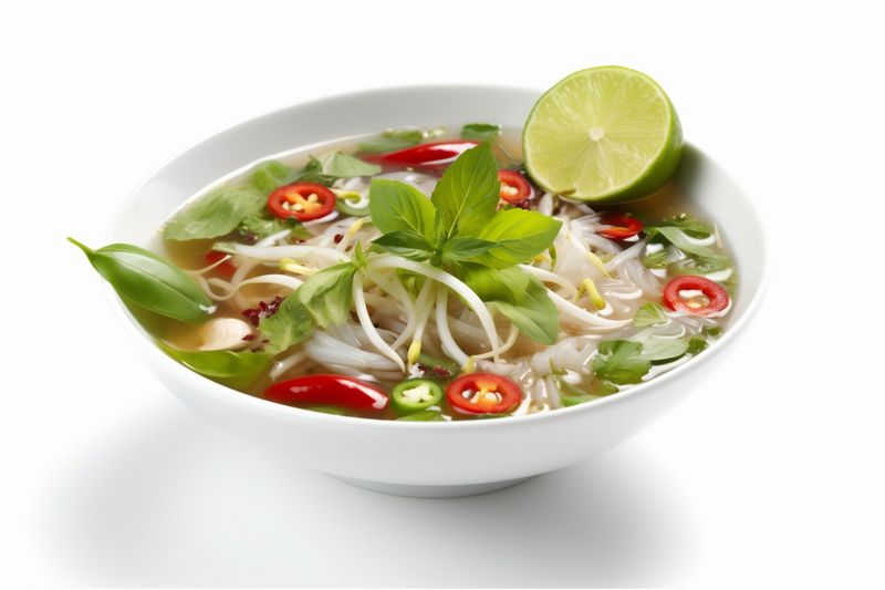 bowl background pho food traditional soup dish bo asian white noodle broth. Generative AI.
