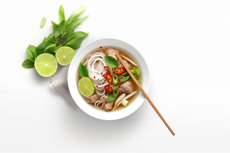 white meal broth background food asian dish bowl soup traditional noodle. Generative AI.