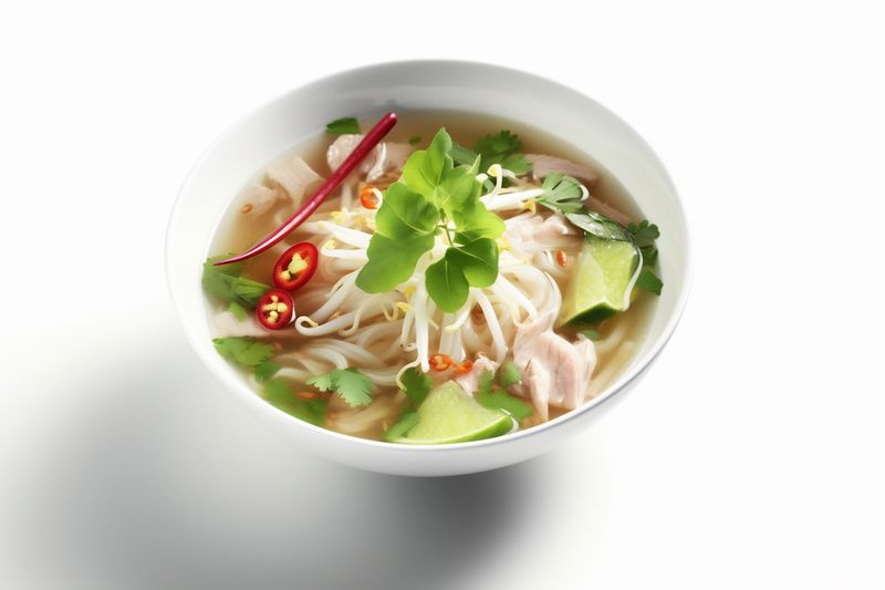 noodle asian background food chinese white bowl soup dish traditional broth. Generative AI.