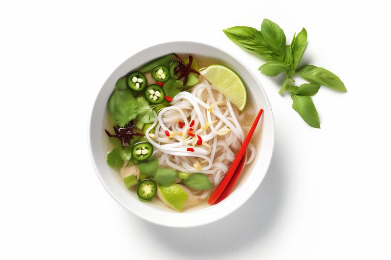 traditional background noodle white meat bowl soup dish food broth asian. Generative AI.