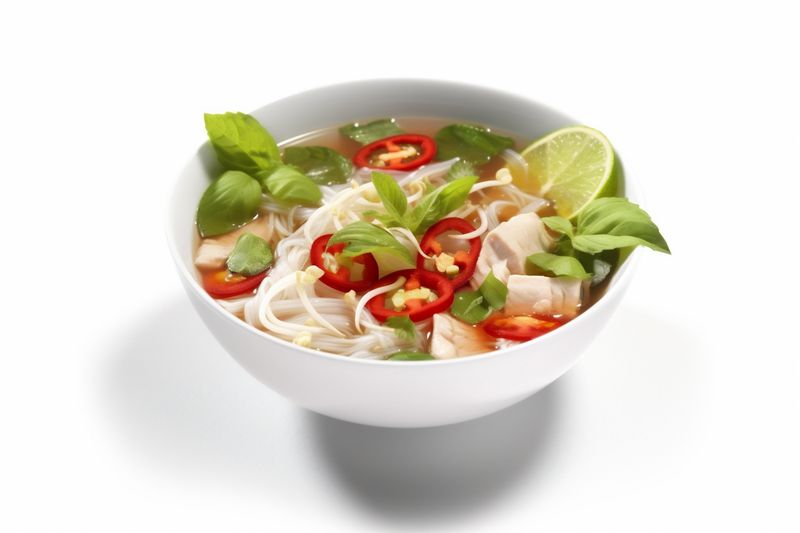 noodle on traditional white soup asian food dish isolated white bowl background broth. Generative AI.