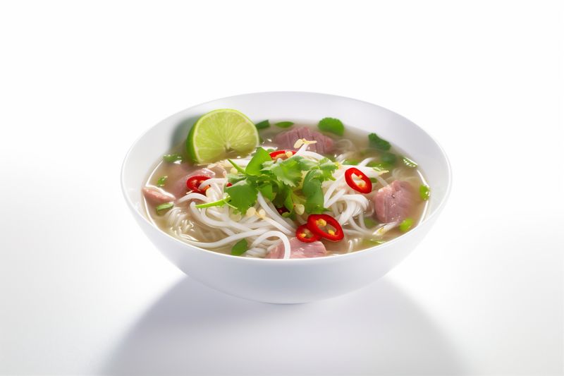 background noodle dish delicious traditional soup broth food asian bowl white. Generative AI.