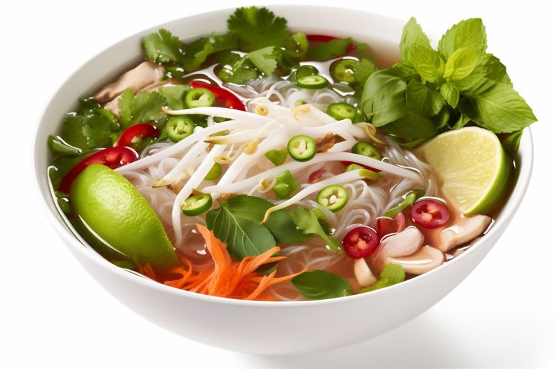 bowl noodle background soup lunch food traditional dish white broth asian. Generative AI.