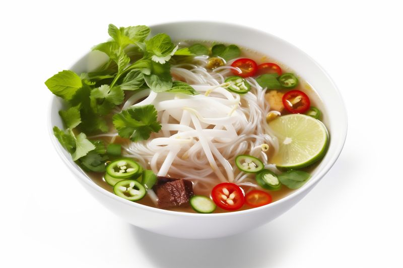 food dish noodle traditional soup broth asian background white chinese bowl. Generative AI.