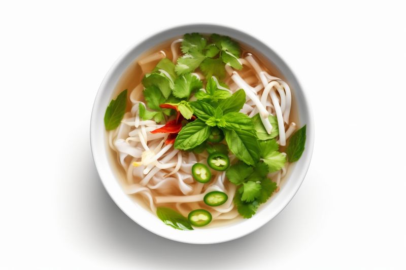 asian background food broth lunch bowl white traditional noodle dish soup. Generative AI.