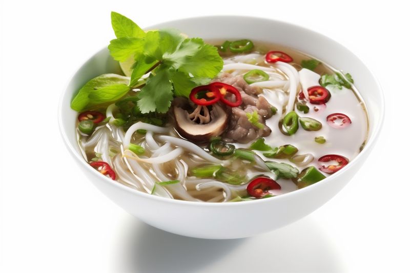 background bowl soup white traditional broth dish asian noodle food lunch. Generative AI.