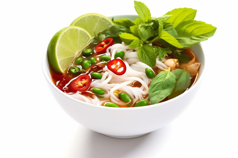 background traditional on asian soup white food isolated white bowl dish noodle broth. Generative AI.