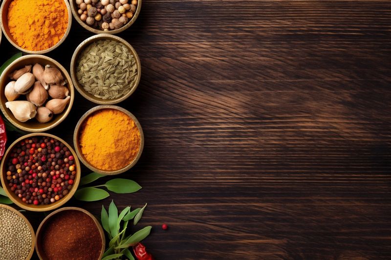 indian ingredient dry background black seasoning spice cooking powder food herb. Generative AI.