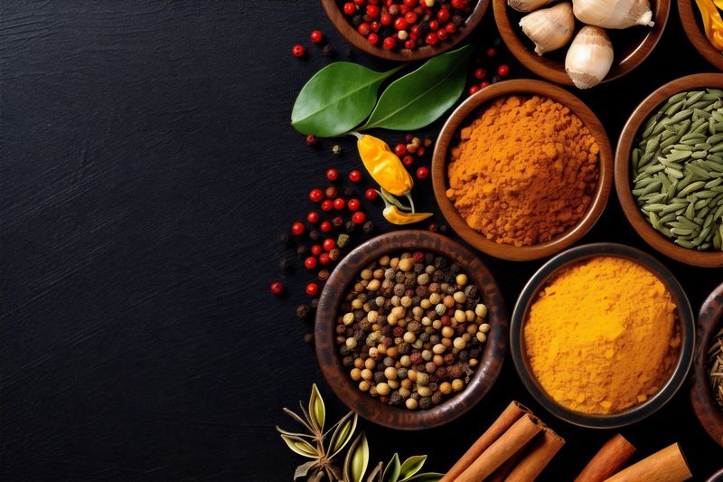 indian seasoning cooking ingredient chili herb food dry powder spice background. Generative AI.