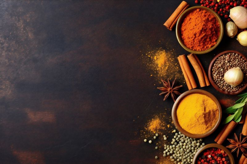 food herb seasoning cuisine spice ingredient dry indian background cooking powder. Generative AI.