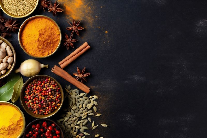 spice herb cooking seasoning powder dry food ingredient wooden background indian. Generative AI.