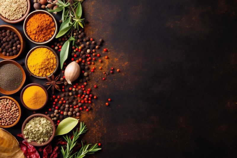 powder cooking ingredient food indian seasoning herb spice dry pepper background. Generative AI.